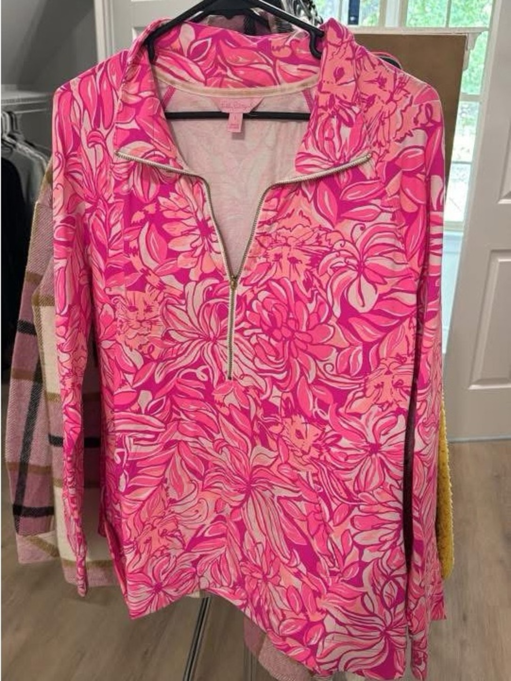 Lilly Pulitzer Pink Floral Half-Zip Pullover